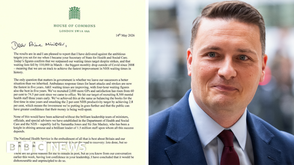 Wes Streeting resigns as health secretary - his letter in full - BBC