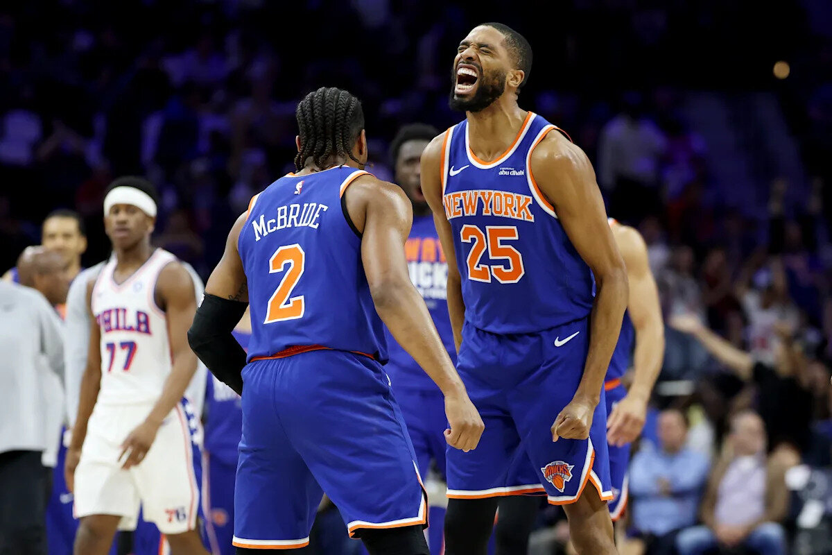 Knicks torch 76ers with record-tying effort from 3, set team playoff record with 144 points to complete dominant sweep - Yahoo Sports UK