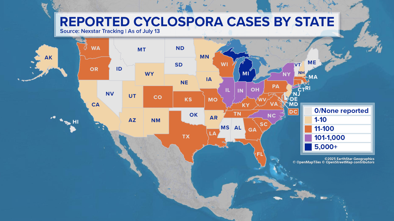 Map: ‘Explosive diarrhea’ parasite outbreak by state - NewsNation