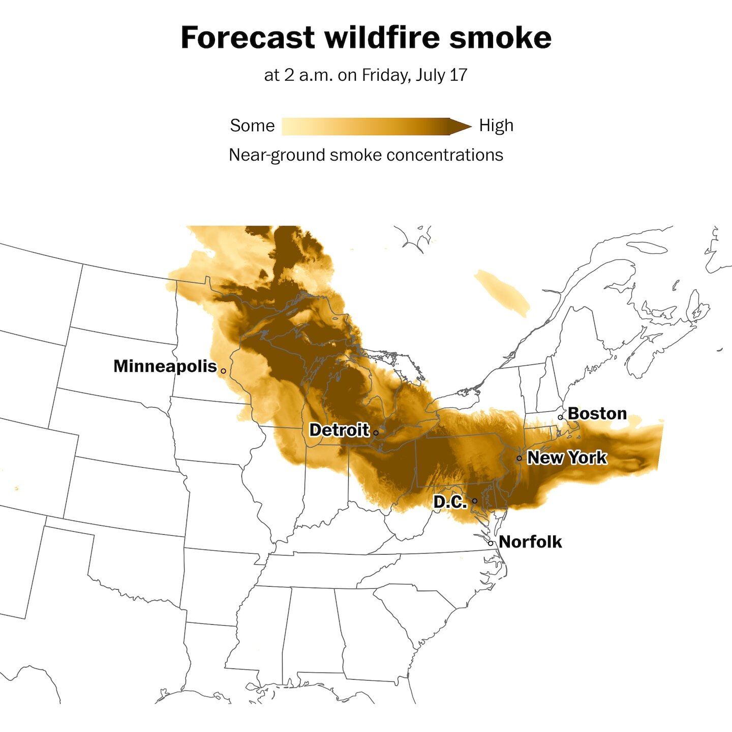 Wildfire smoke will worsen in the Northeast and Mid-Atlantic through Friday - The Washington Post