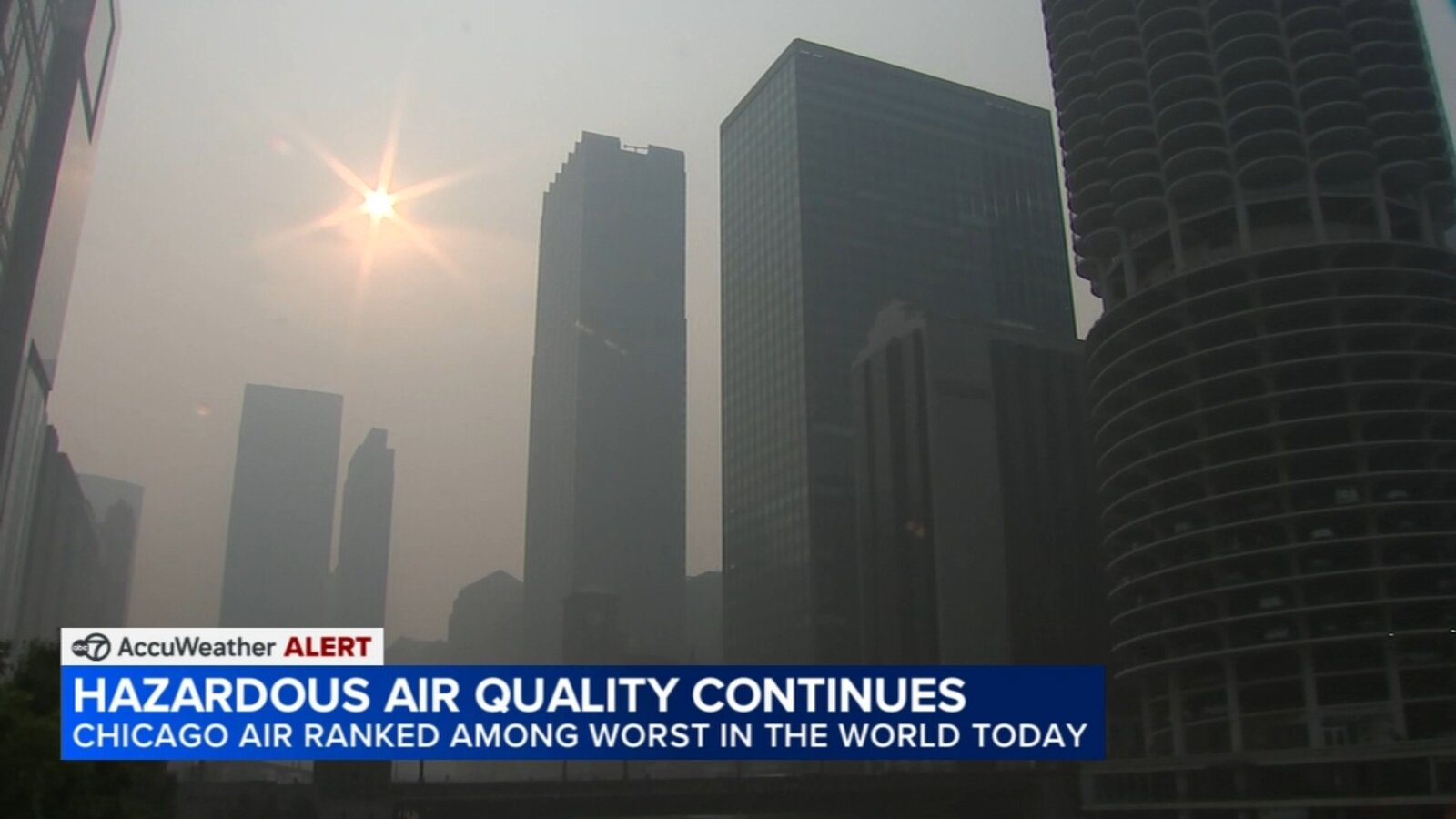 Chicago Air Quality Alert in effect with index at hazardous levels from Canadian wildfire smoke - ABC7 Chicago