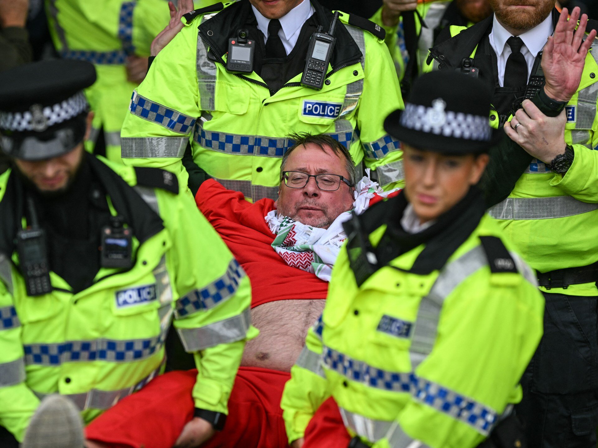 Palestine Action protesters arrested outside UK Labour Party conference - Al Jazeera