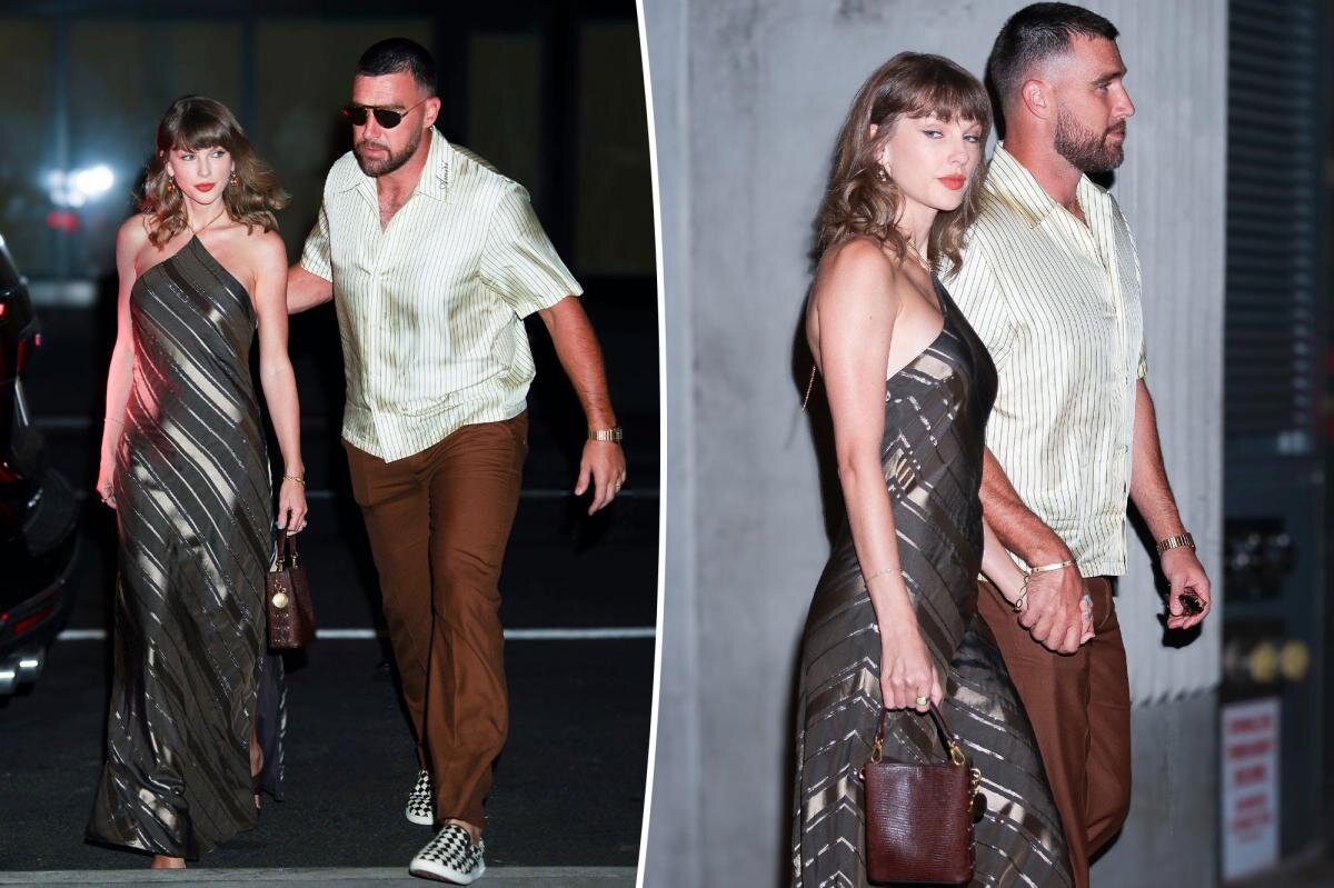 Taylor Swift and Travis Kelce match in silky stripes for NYC date night - pagesix.com